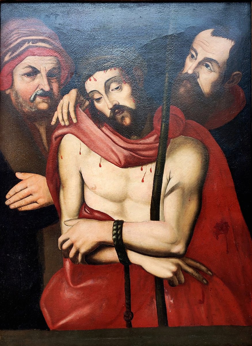 Intéressant Christ Moqué, Huile Sur Toile Du XVIIe Siècle.-photo-2