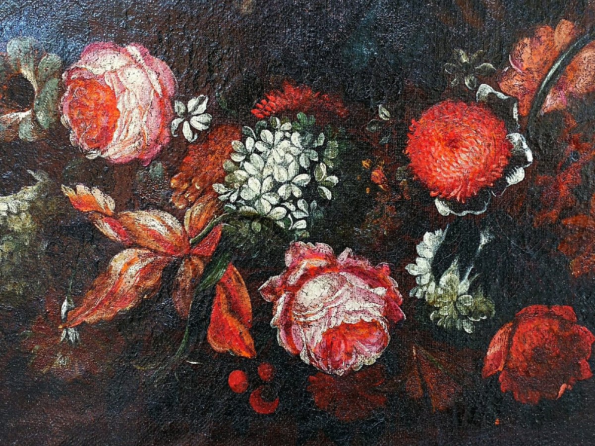  Salvador Mundi Dans Une Guirlande De Fleurs peint par deux peintres, Italie centrale du XVII s-photo-3