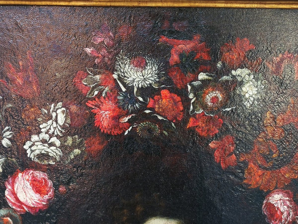  Salvador Mundi Dans Une Guirlande De Fleurs peint par deux peintres, Italie centrale du XVII s-photo-6