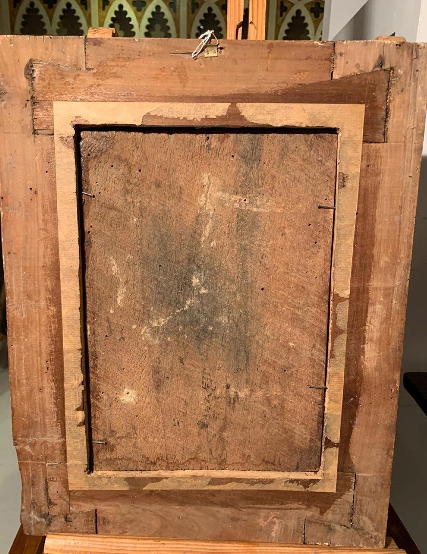 Samaritaine Au Puits, Huile Sur Panneau Première Moitié Du XVIIe Siècle Sur Cadre d'Origine-photo-3