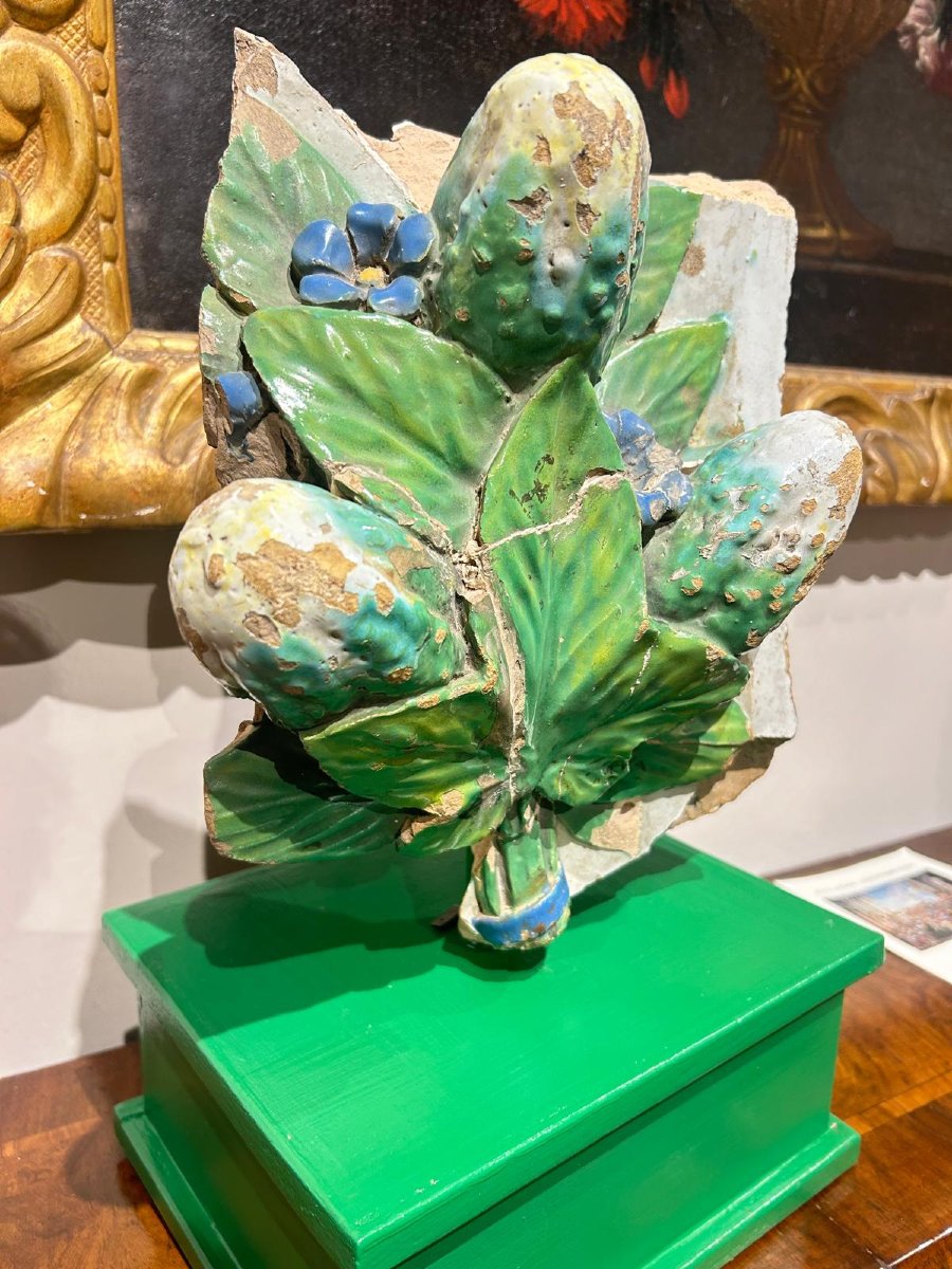 Fragment Of A Monumental Robbia-style Frame In Glazed Majolica. Late 15th – Early 16th Century-photo-4