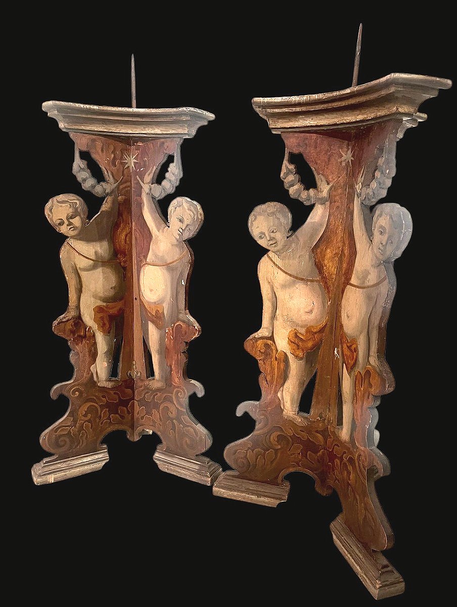 Rare paire de chandeliers de palais. Toscane, milieu du XVIIe siècle.-photo-2
