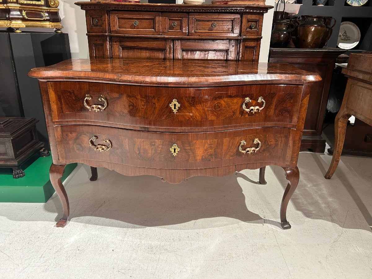 Louis XV-style Carved Chest Of Drawers In Walnut Burl, Ferrara, Mid-18th Century.-photo-2