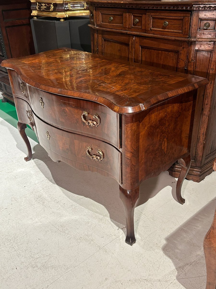 Louis XV-style Carved Chest Of Drawers In Walnut Burl, Ferrara, Mid-18th Century.-photo-4