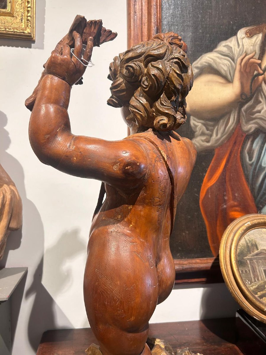 Wooden Sculpture Of A Bacchic Allegory, Carved From Swiss Pine. (72 Cm High)-photo-4