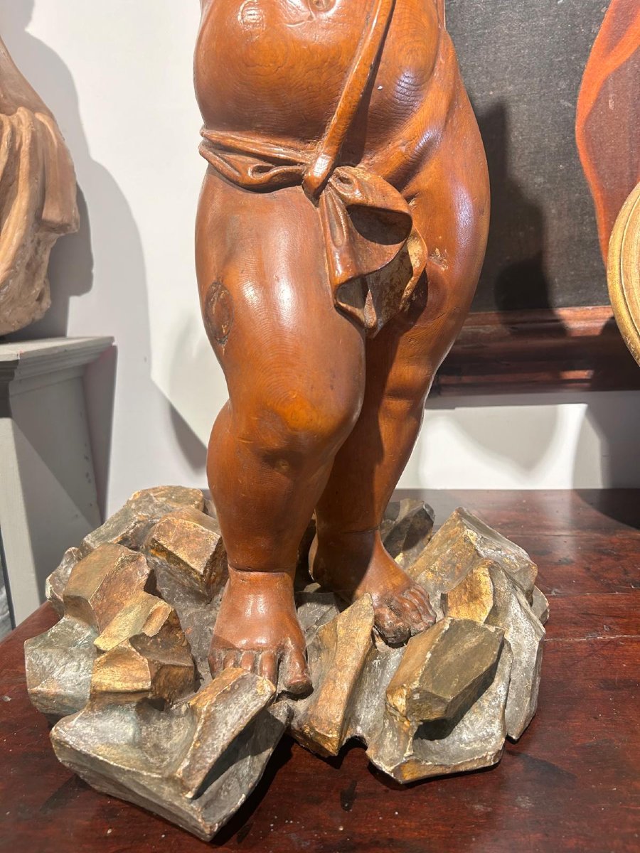 Wooden Sculpture Of A Bacchic Allegory, Carved From Swiss Pine. (72 Cm High)-photo-2