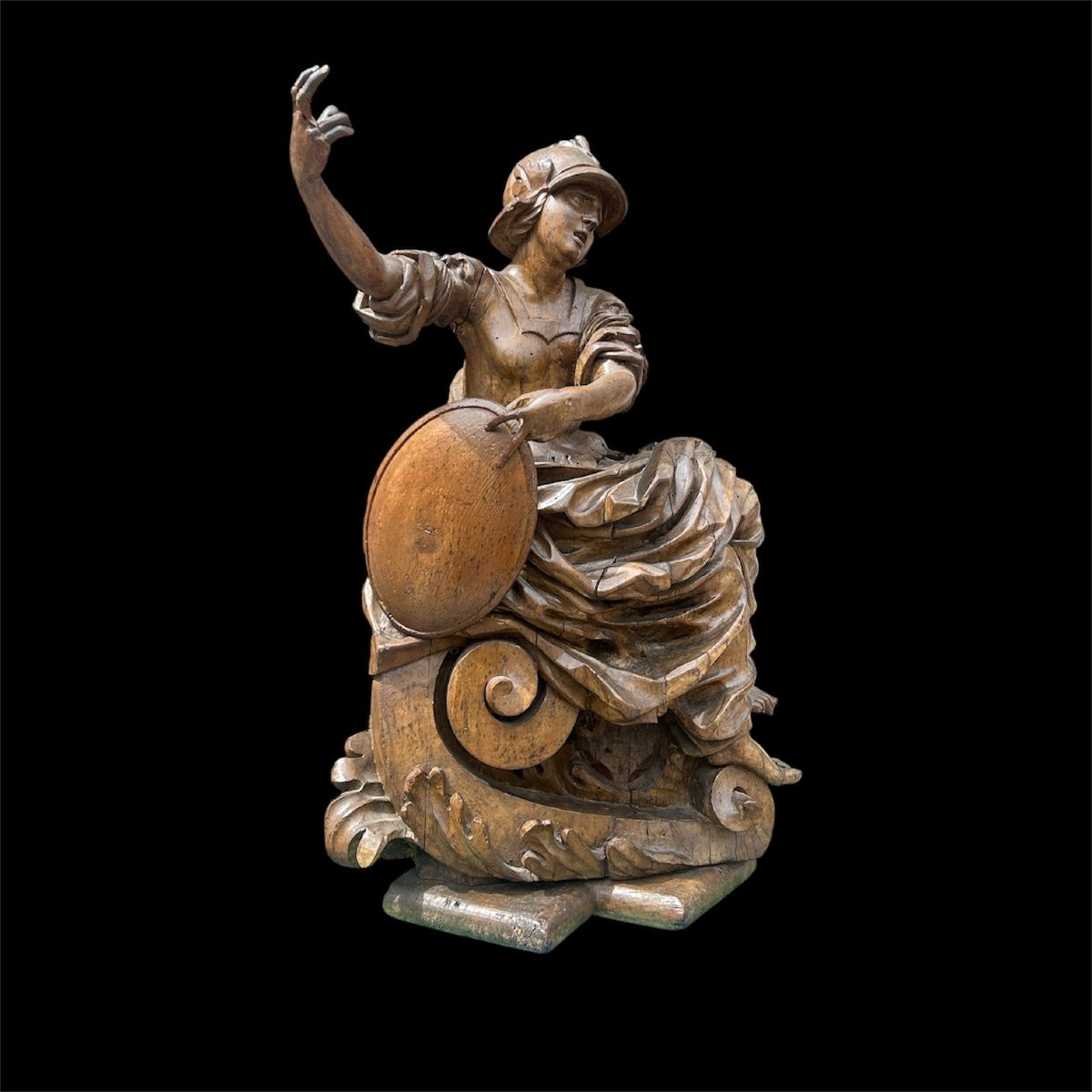 Allégorie en bois finement sculptée du Sagesse ou Minerve. Rome, 2nd moitié du XVIIème s. -photo-6