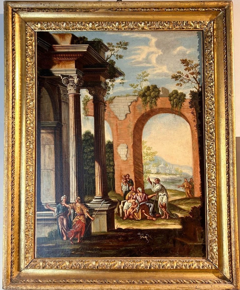 A Pair Of Architectural Caprices Featuring Biblical Scenes And Contemporary Roman Frames.-photo-2