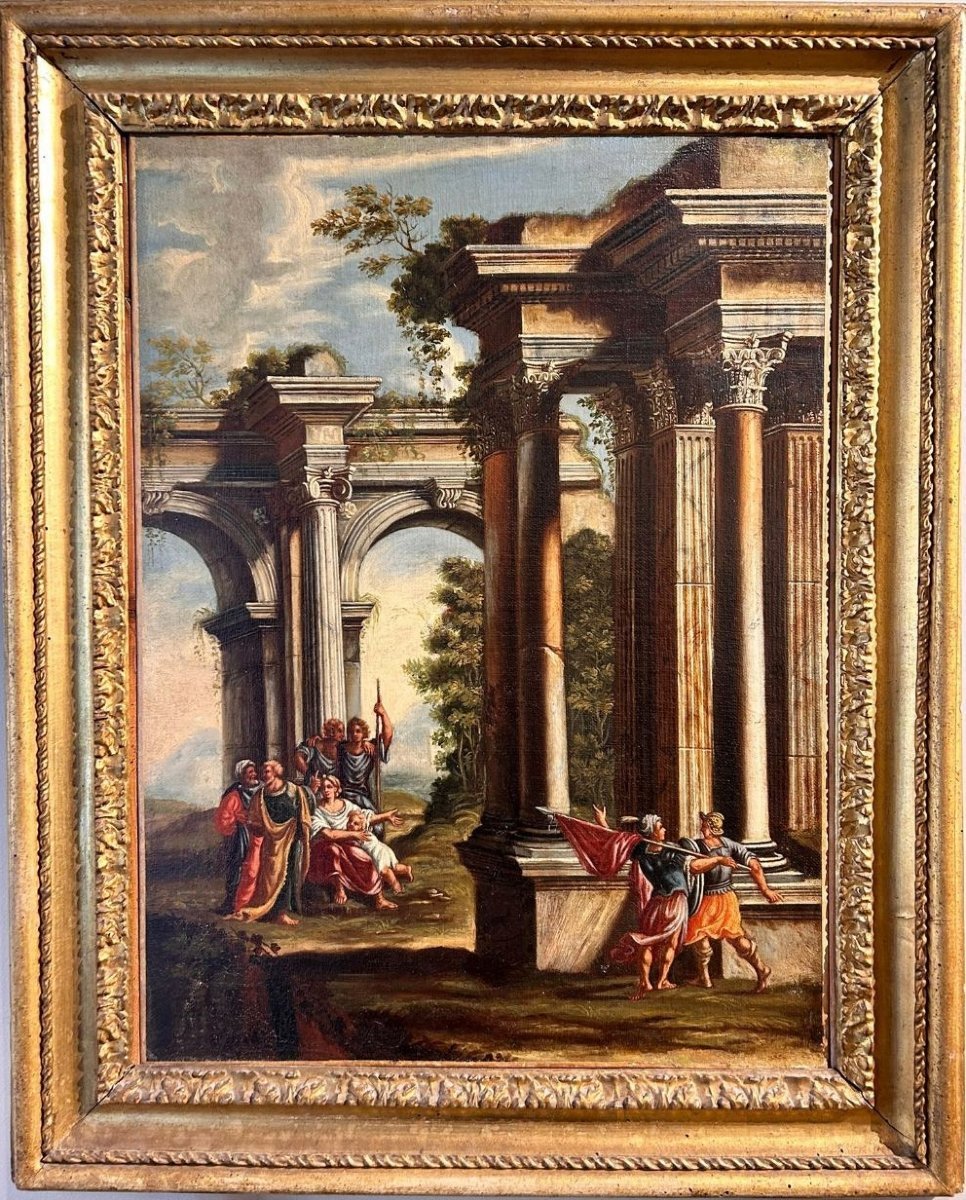 A Pair Of Architectural Caprices Featuring Biblical Scenes And Contemporary Roman Frames.-photo-3