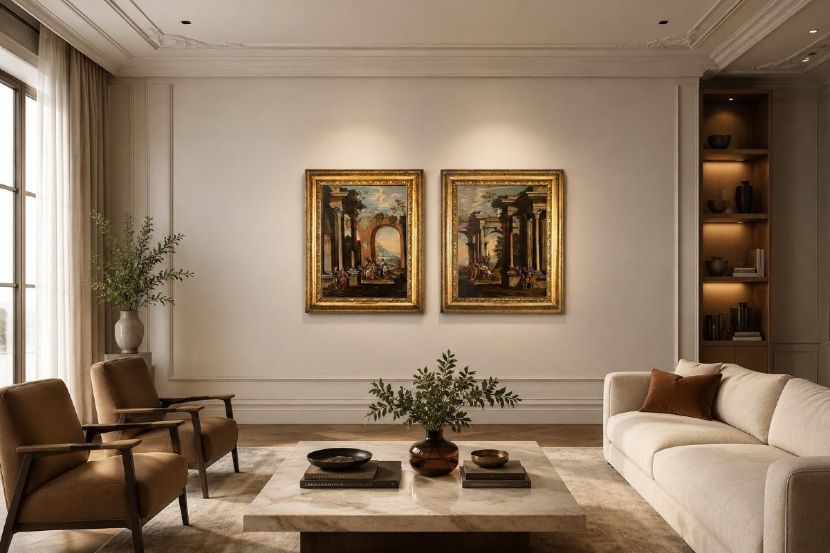 A Pair Of Architectural Caprices Featuring Biblical Scenes And Contemporary Roman Frames.-photo-4