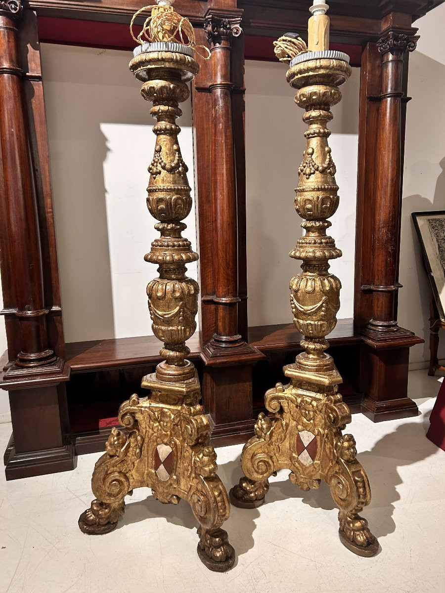 Early 17th-century Palace Candelabra Bearing The Guidi Di Romena Family Coat Of Arms.-photo-3