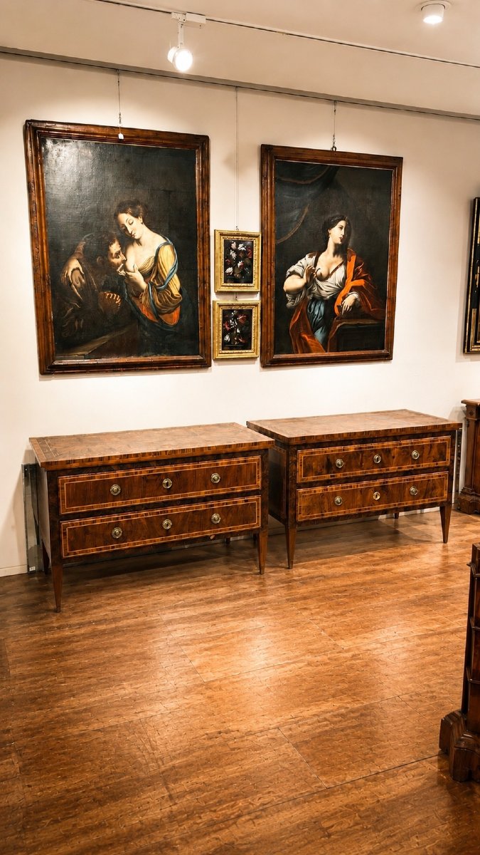 Pair Of Finely Inlaid Louis XVI Sideboards Made Of Precious Woods. Papal States.-photo-2