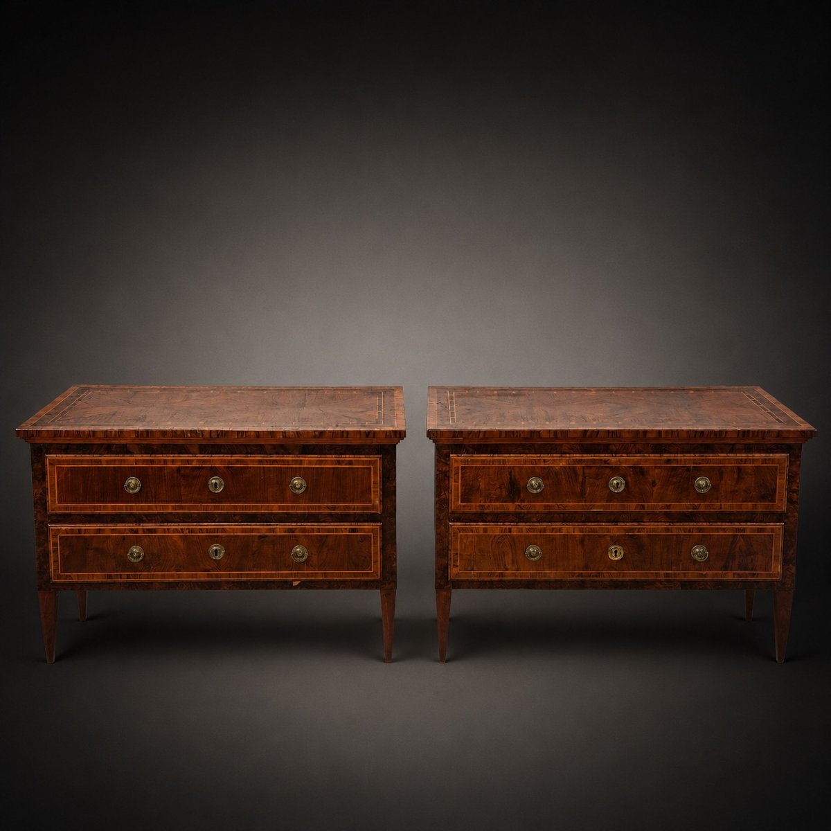 Pair Of Finely Inlaid Louis XVI Sideboards Made Of Precious Woods. Papal States.