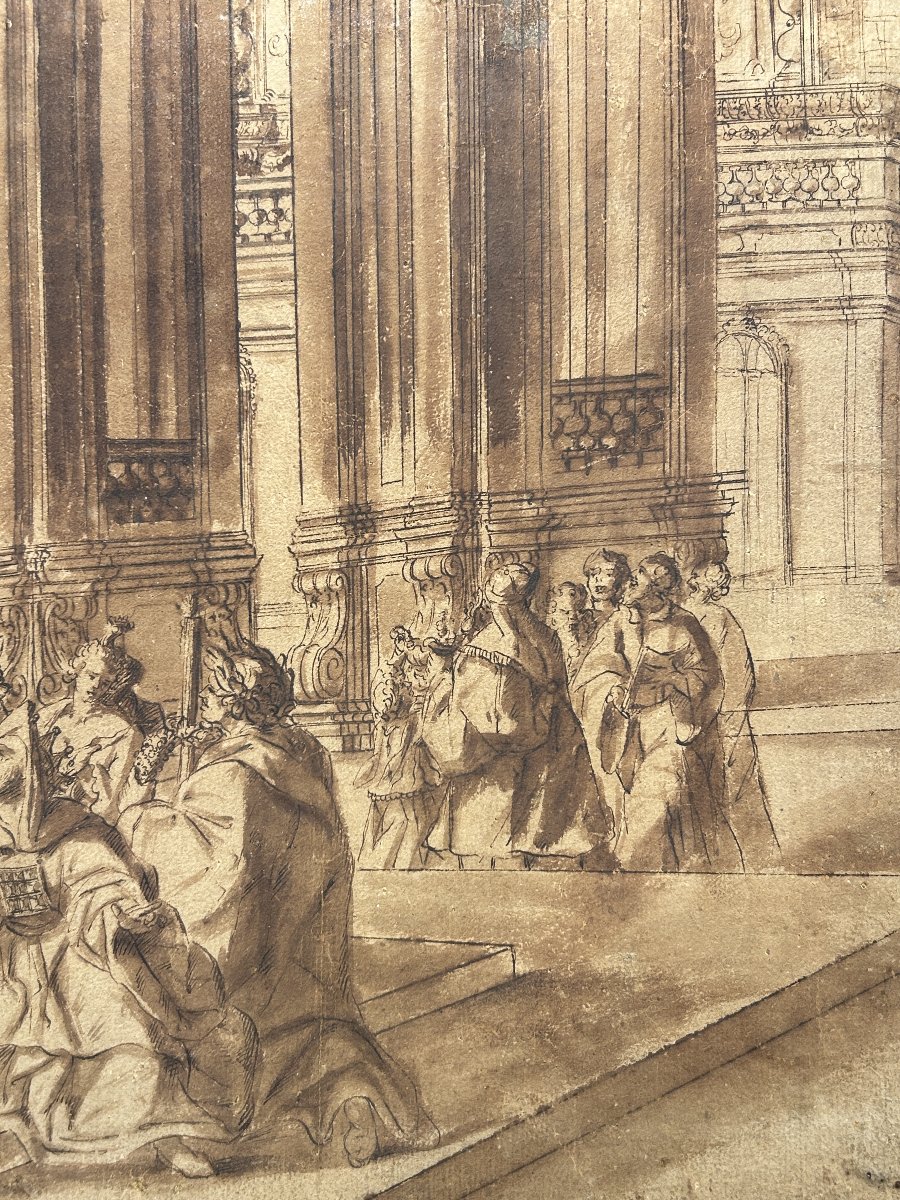 Preparatory Ink Drawing On Paper. 18th-century Northern Quadraturist.-photo-3