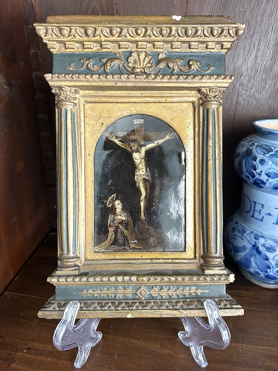 Crucifixion, huile sur cuivre de la fin du XVIe siècle