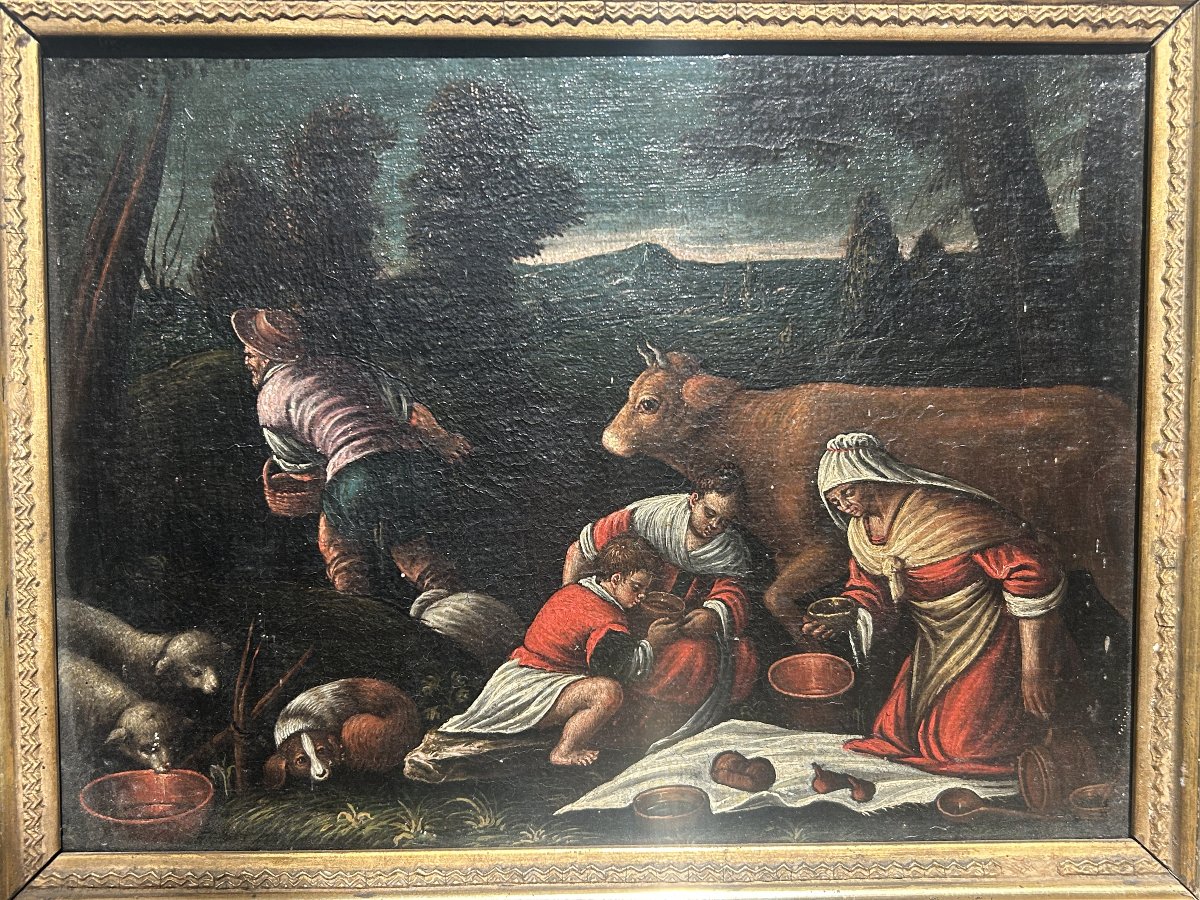 Paire de tableaux de l'école de Bassano dans des cadres anciens-photo-2