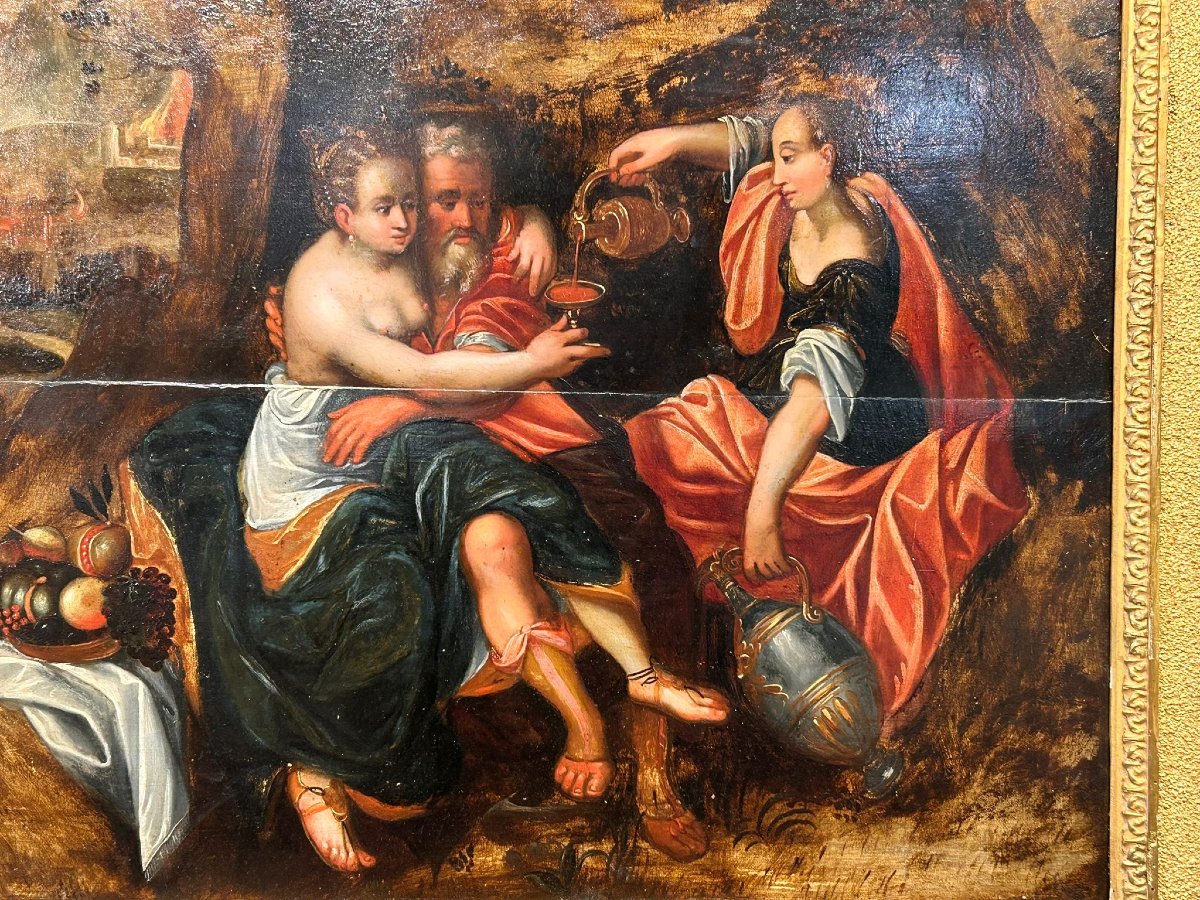 Lot And His Daughters. A Captivating Oil On Panel From The Flemish School, Dating From The Late 16th To Early 17th Century.-photo-2
