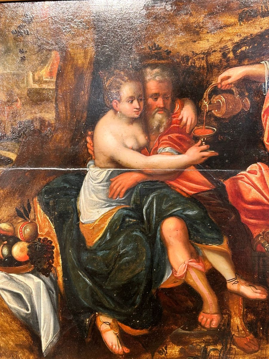 Lot And His Daughters. A Captivating Oil On Panel From The Flemish School, Dating From The Late 16th To Early 17th Century.-photo-4