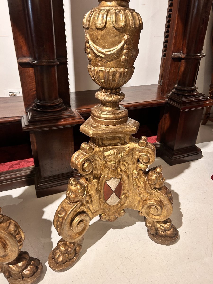 Palace Candlesticks From The Early 17th Century Bearing The Guidi Di Romena Family Coat Of Arms.-photo-1