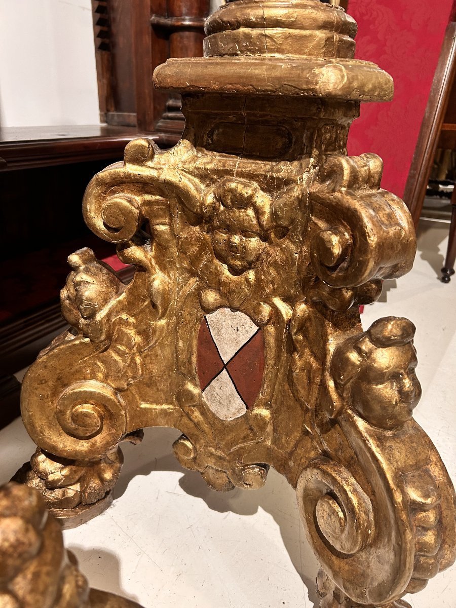 Palace Candlesticks From The Early 17th Century Bearing The Guidi Di Romena Family Coat Of Arms.-photo-6