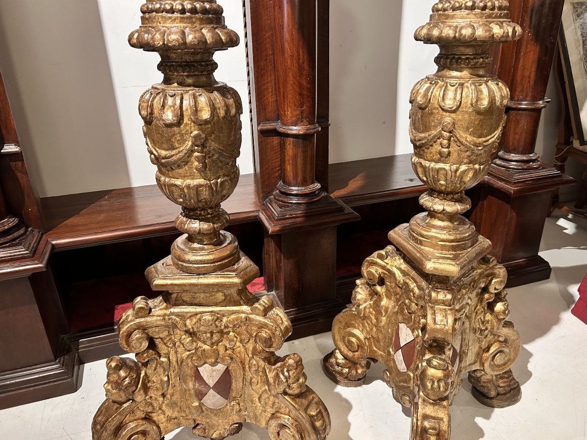 Palace Candlesticks From The Early 17th Century Bearing The Guidi Di Romena Family Coat Of Arms.-photo-7