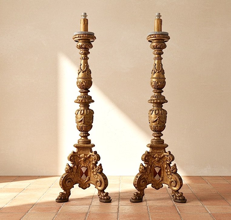 Palace Candlesticks From The Early 17th Century Bearing The Guidi Di Romena Family Coat Of Arms.