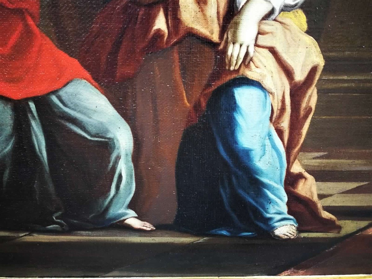 Esther Et Assuero -huile Sur Toile De La  2e Moitié Du XVIIe Siècle. Cadre Romain Sablé Et Dorè-photo-3