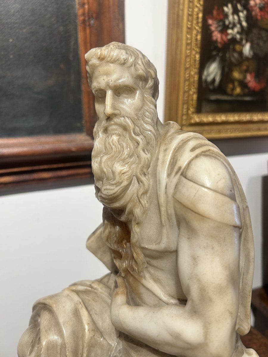 Alabaster Sculpture Depicting Michelangelo's Moses. Italy, Early 19th Century-photo-4