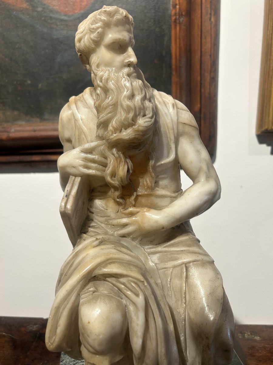 Alabaster Sculpture Depicting Michelangelo's Moses. Italy, Early 19th Century-photo-1