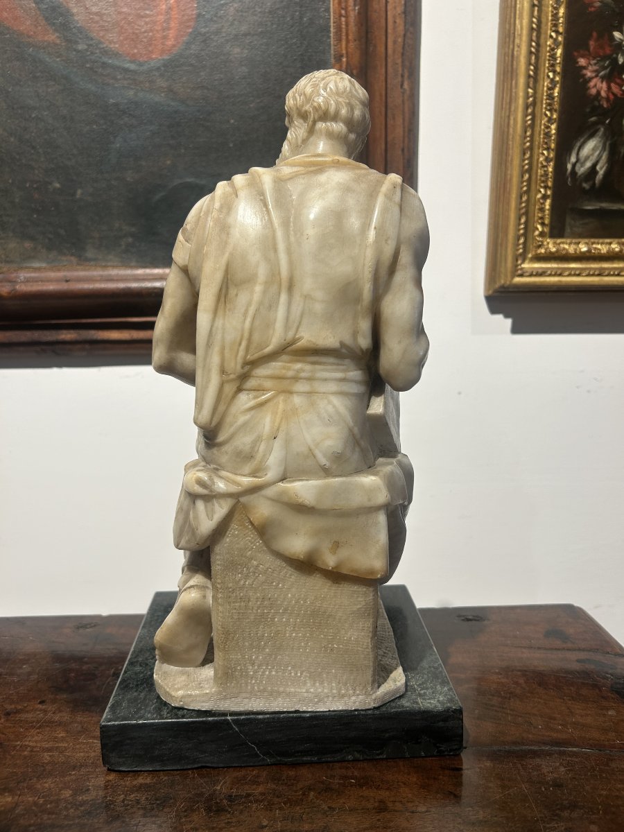 Alabaster Sculpture Depicting Michelangelo's Moses. Italy, Early 19th Century-photo-2