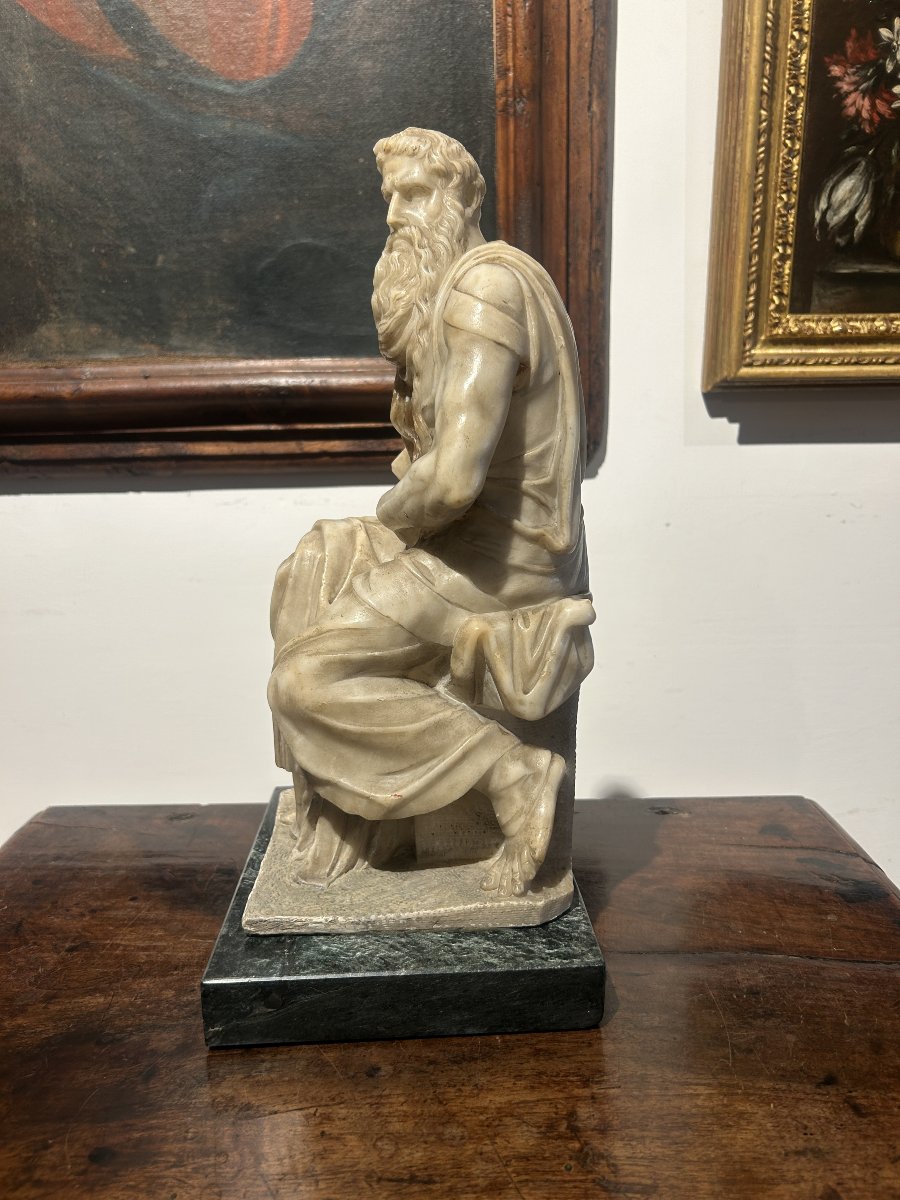 Alabaster Sculpture Depicting Michelangelo's Moses. Italy, Early 19th Century-photo-4