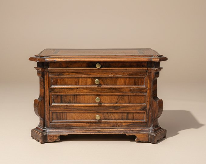 A Rare 17th-century Model Of A Tuscan Canterano Made Of Fine Woods.