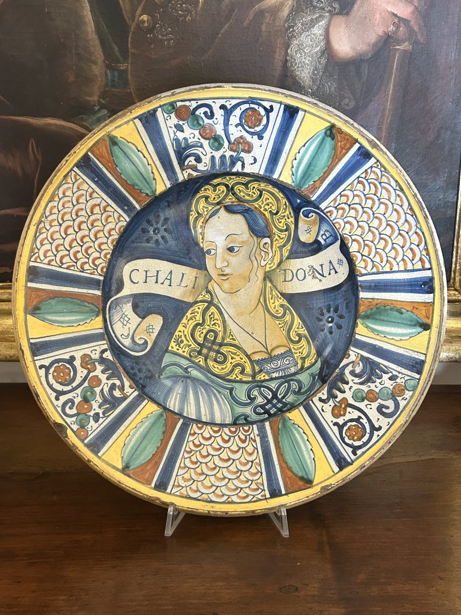Umbrian Deruta Plate With "bella" - Chalidona, 1520-40ca.-photo-2