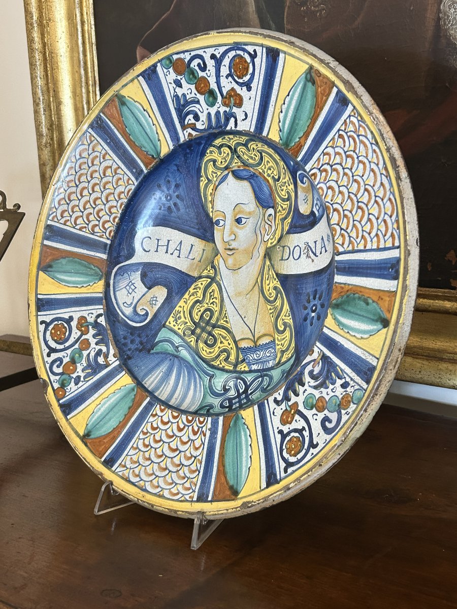 Umbrian Deruta Plate With "bella" - Chalidona, 1520-40ca.-photo-3