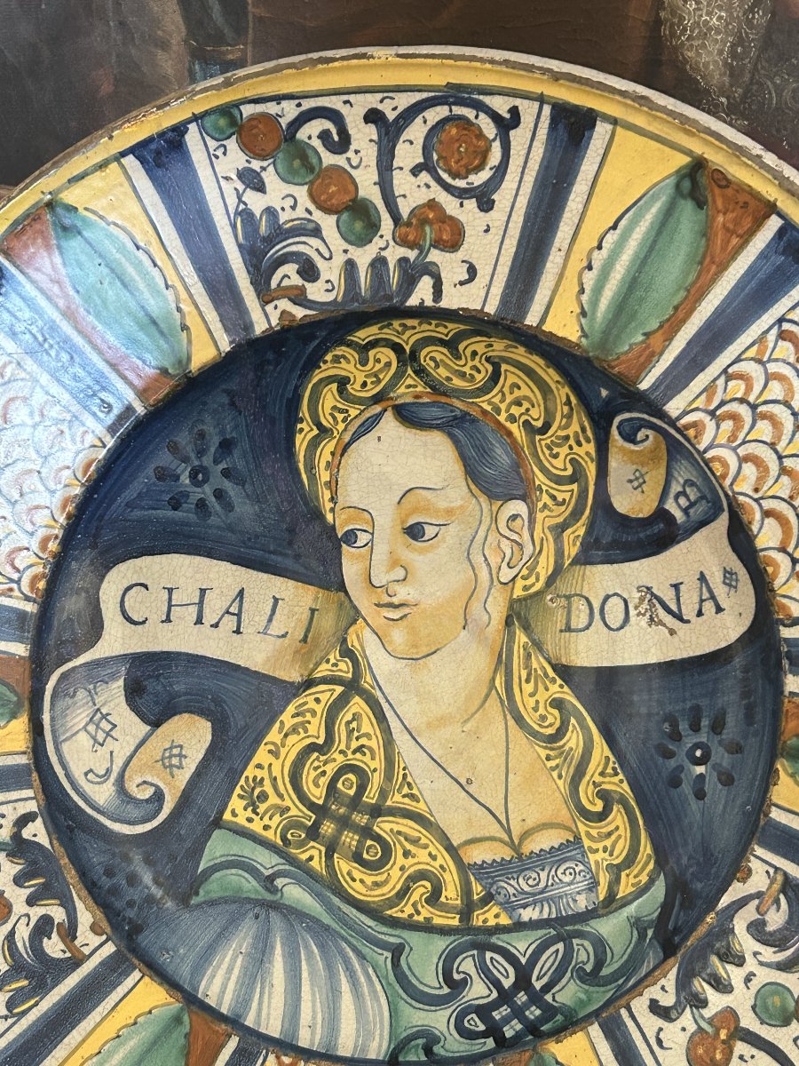 Umbrian Deruta Plate With "bella" - Chalidona, 1520-40ca.-photo-4