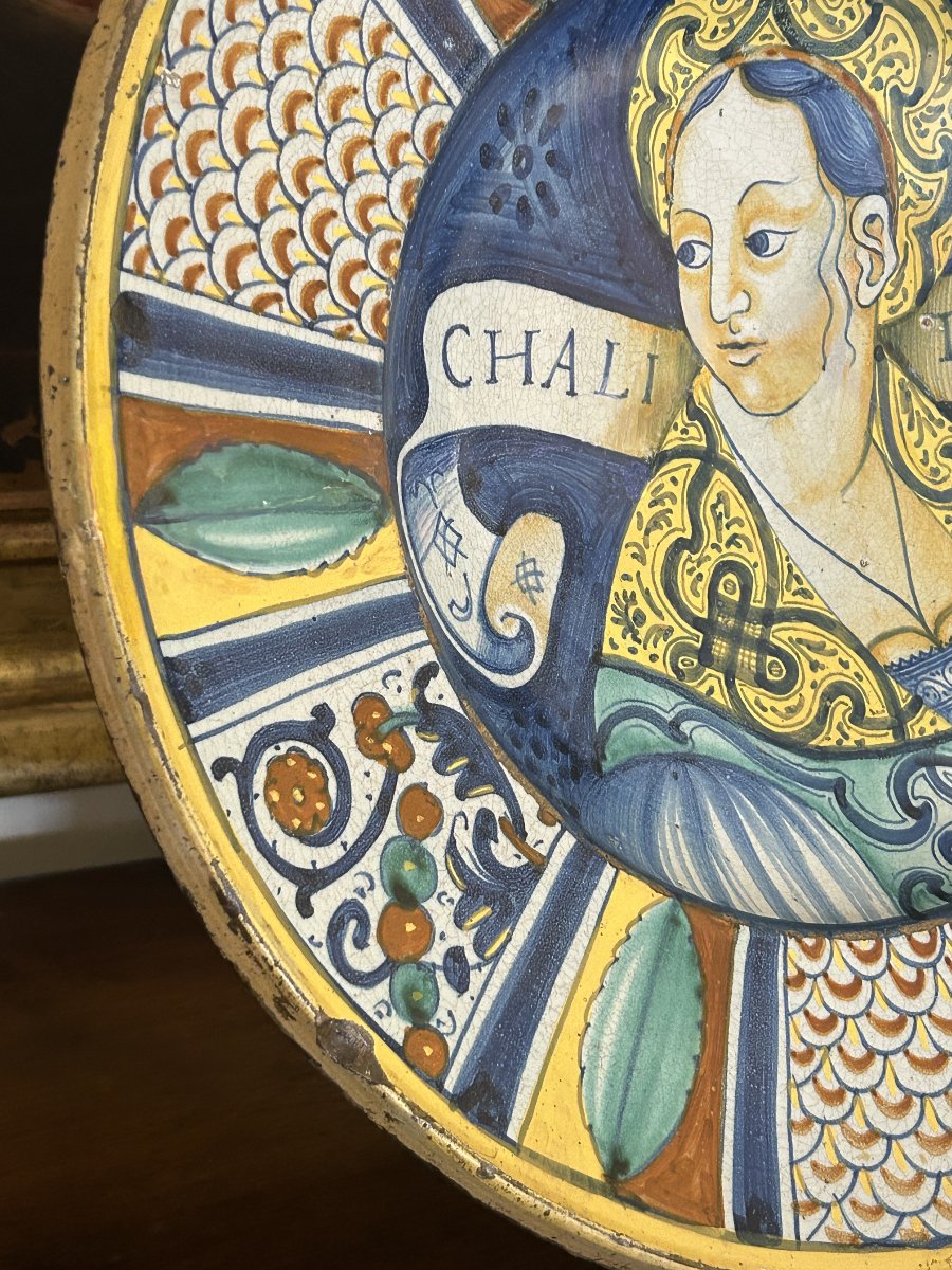 Umbrian Deruta Plate With "bella" - Chalidona, 1520-40ca.-photo-1
