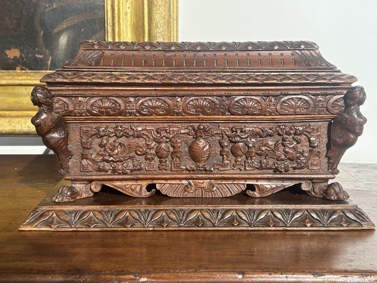 A Finely Carved Renaissance-style Wedding Chest. Made In The 19th Century.-photo-1