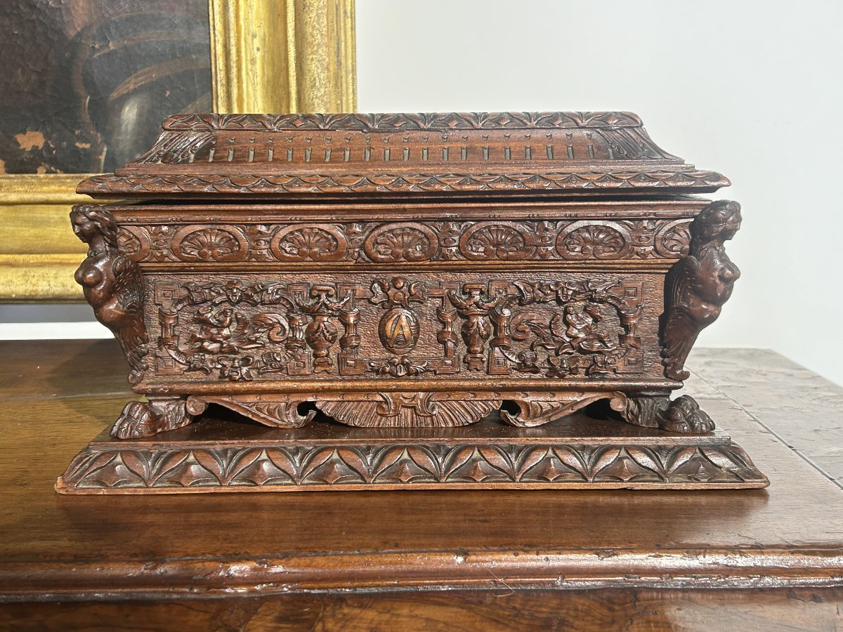 A Finely Carved Renaissance-style Wedding Chest. Made In The 19th Century.