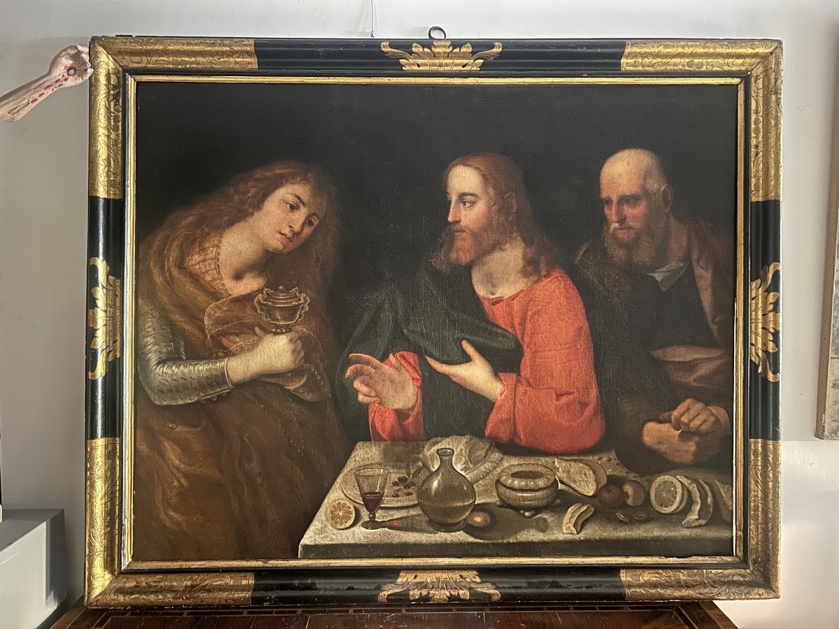 Le Christ et la Madeleine au banquet de Simon le Pharisien, signé Jacopo Borbone datable 1611-2-photo-2