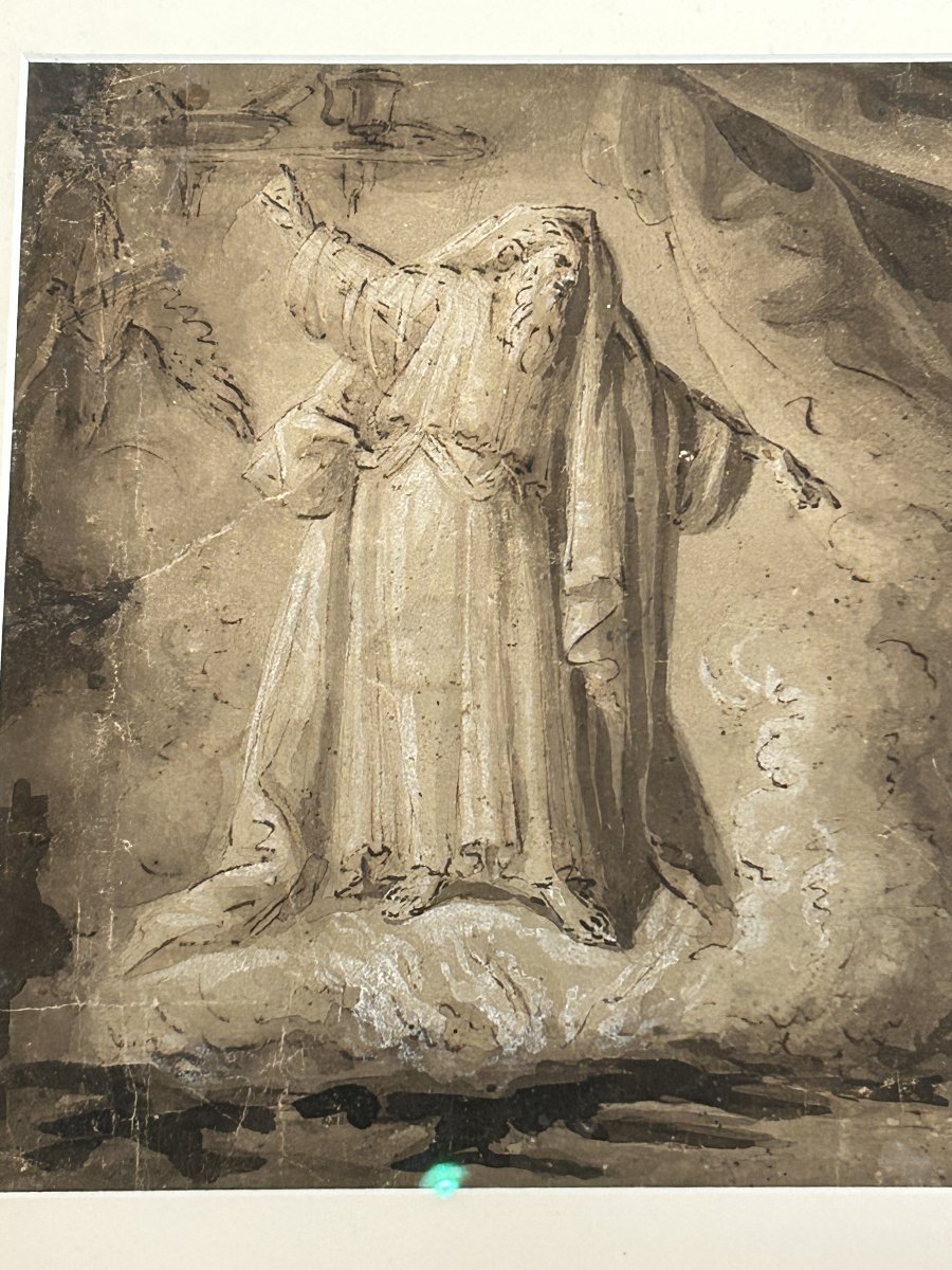 Saül et la sorcière d'Endor,  encre et blanc de plomb sur papier. Artiste du nord, XVIIe siècle-photo-3