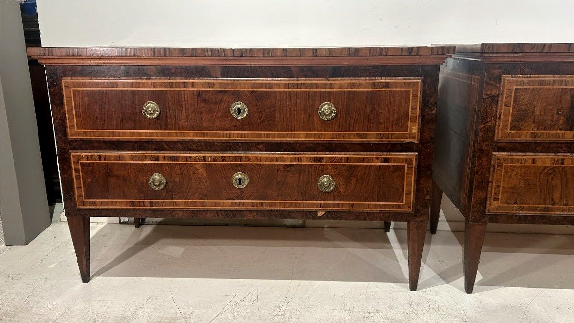 Paire de commodes Louis XVI finement incrustées de bois précieux.  États pontificaux-photo-4