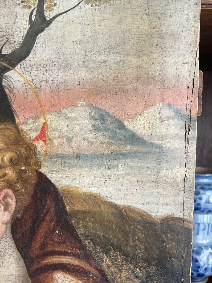 Sainte Famille, huile sur panneau du XVIe siècle, Italie centrale. (90cm x 63cm)-photo-4