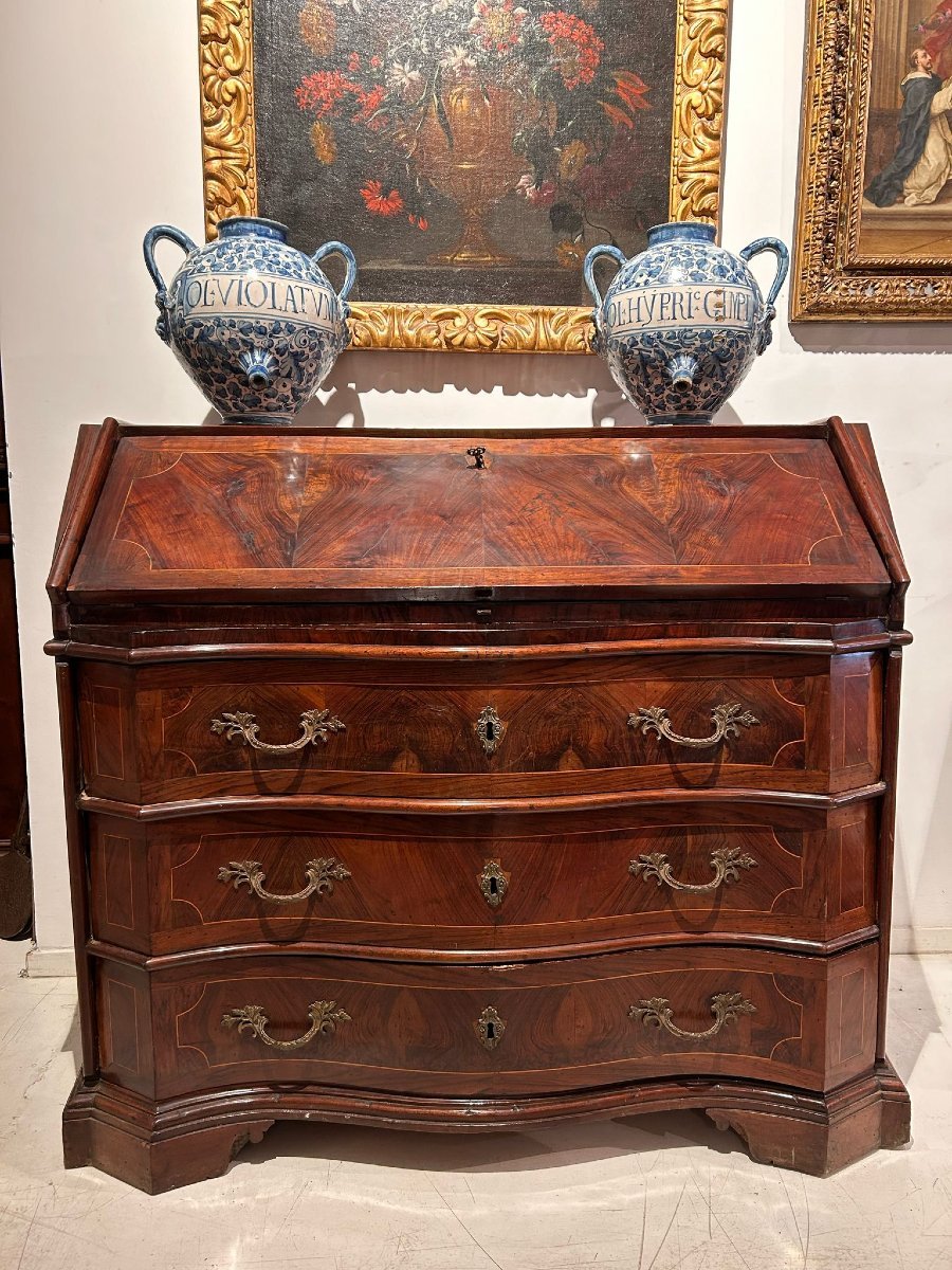 Abattant Mobile En Placage De Noyer Et Palissandre Et Filets d'érable d'époque 1e Moitié XVIIIs-photo-4