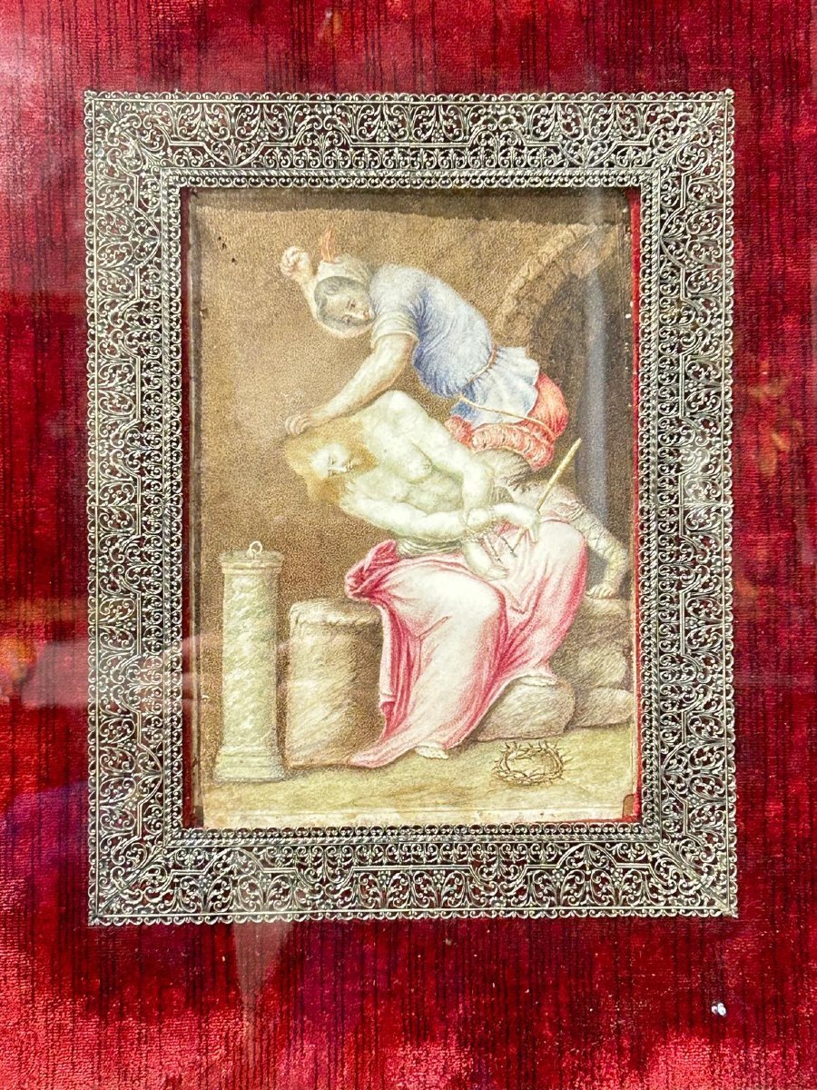 Le Christ moqué, huile sur parchemin, région liguro-génoise, seconde moitié du XVIe siècle-photo-2