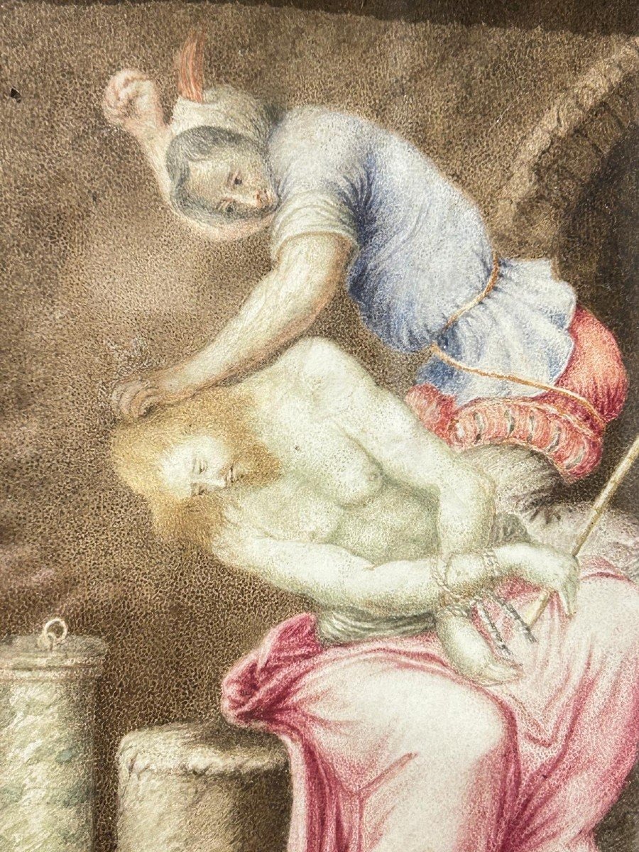 Le Christ moqué, huile sur parchemin, région liguro-génoise, seconde moitié du XVIe siècle-photo-1