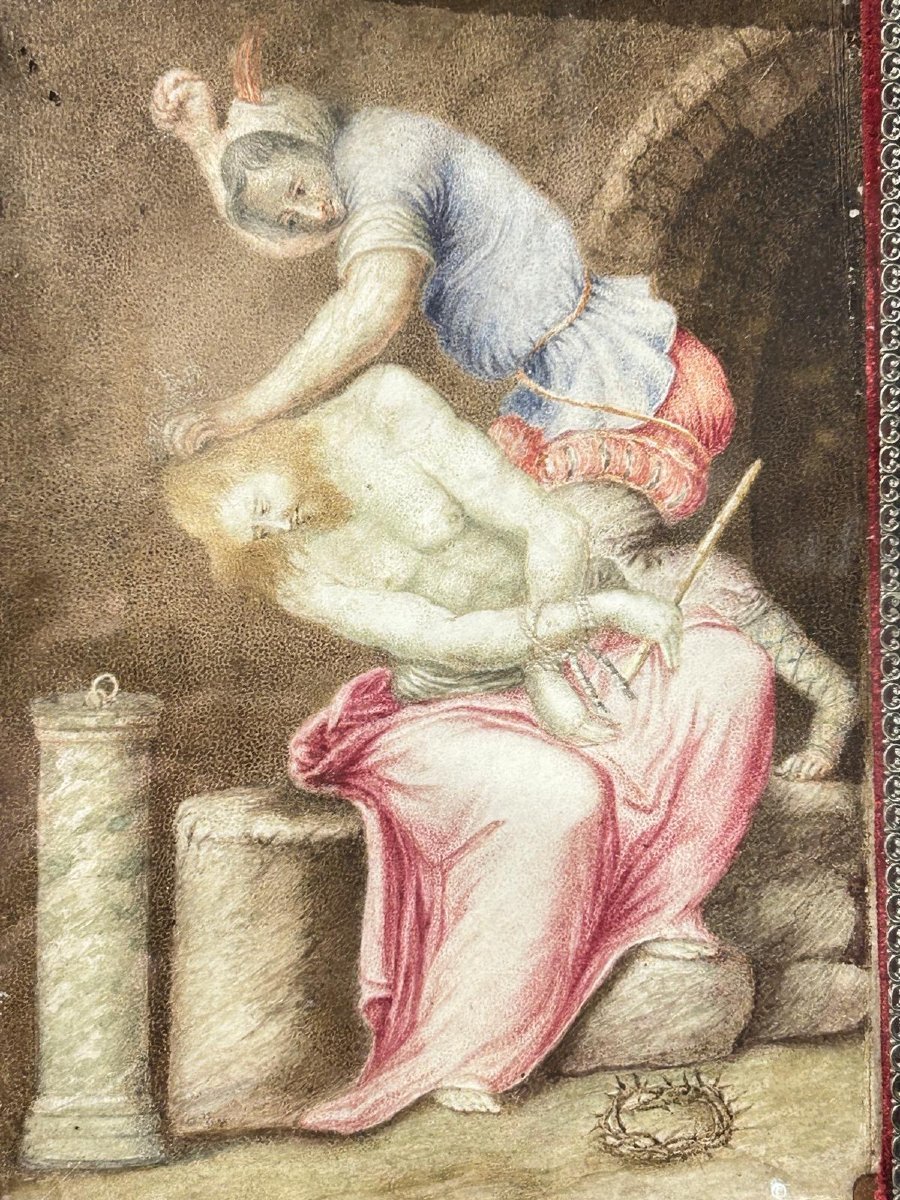 Le Christ moqué, huile sur parchemin, région liguro-génoise, seconde moitié du XVIe siècle