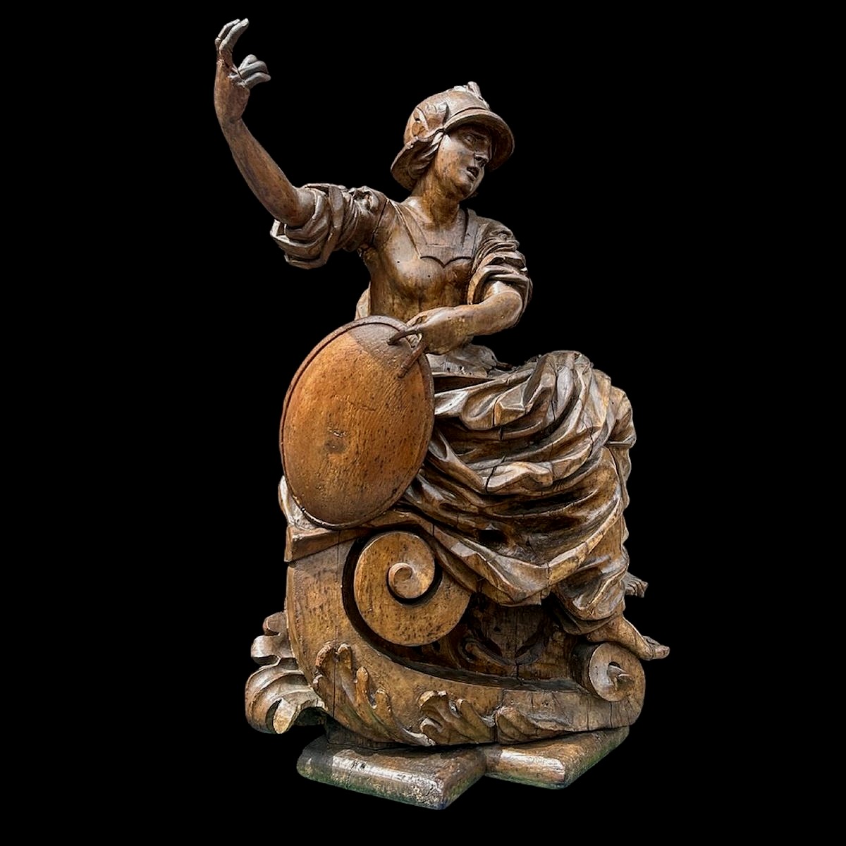 Allégorie en bois finement sculptée du Sagesse ou Minerve. Rome, 2nd moitié du XVIIème s. -photo-2