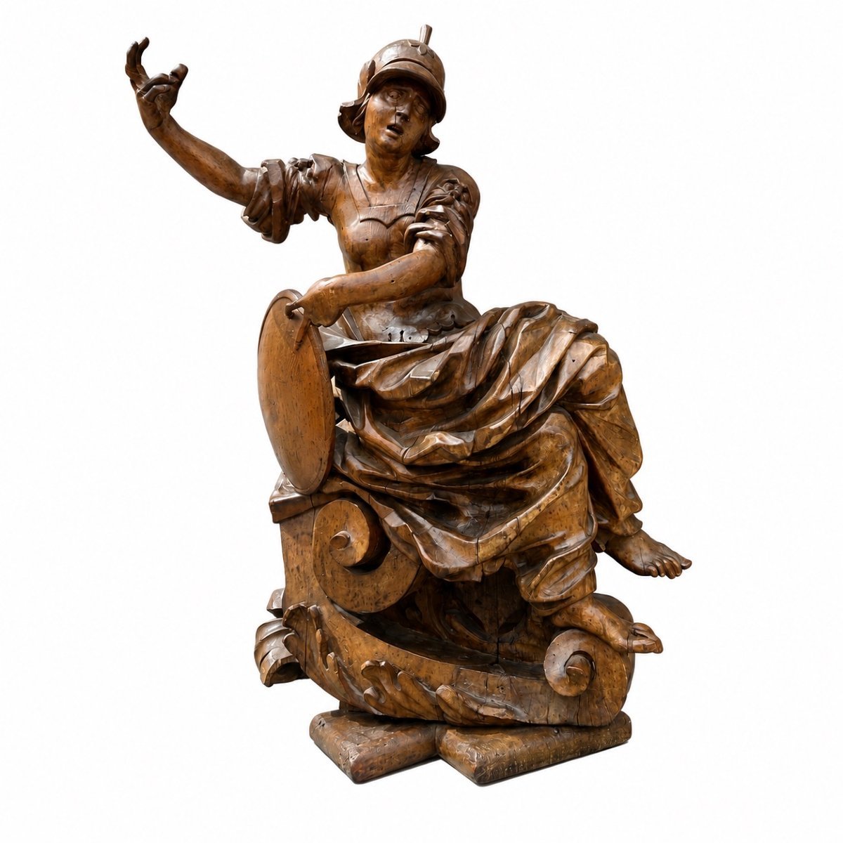 Allégorie en bois finement sculptée du Sagesse ou Minerve. Rome, 2nd moitié du XVIIème s. 