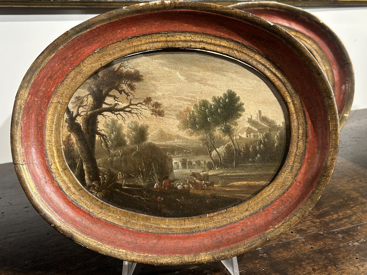 Pair Of Landscapes Depicting Rural Scenes, 17th-century Oil Paintings On Panel.-photo-2