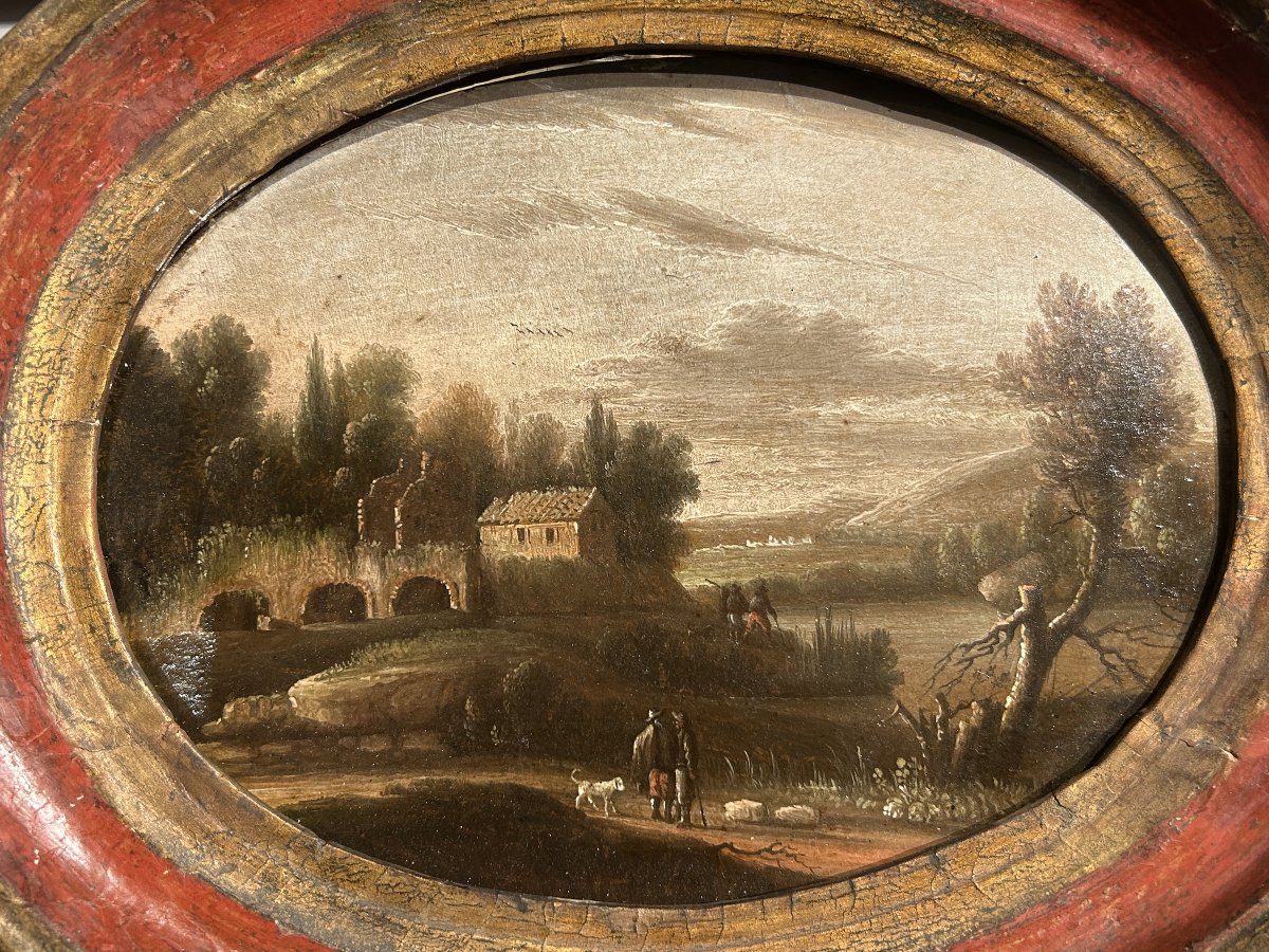 Pair Of Landscapes Depicting Rural Scenes, 17th-century Oil Paintings On Panel.-photo-3